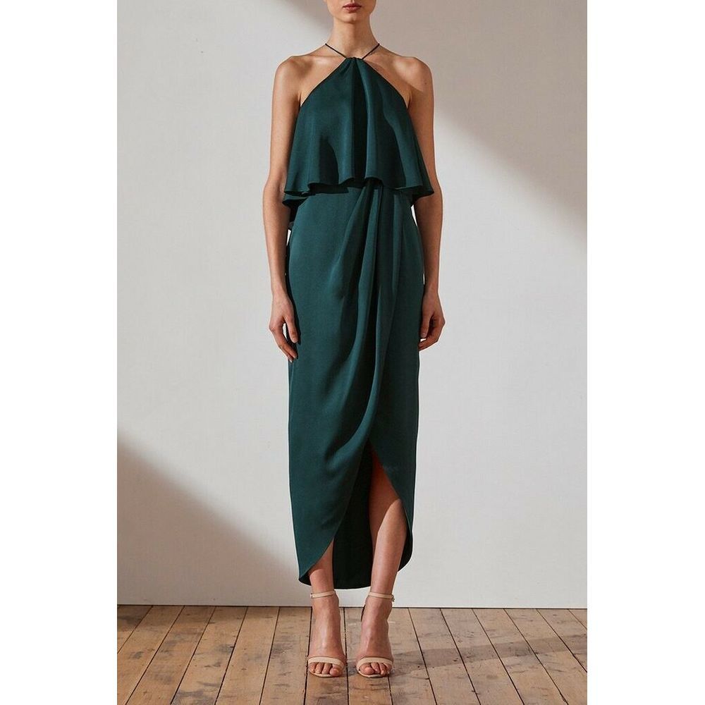 Shona Joy Halter Luxe Frill Tulip Hem Maxi Dress 8